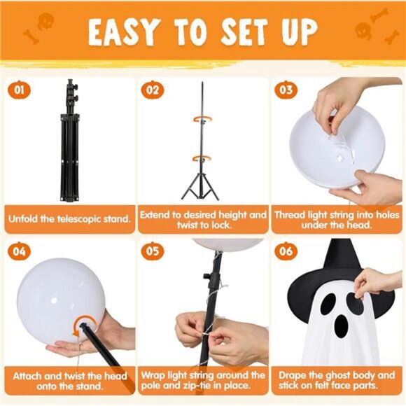 2 Packs 47'' Halloween Decorations Outdoor Standing Ghost, Light Up - Picture 5 of 8